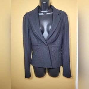 Diane Von Furstenberg Black Trinidad Ribbed Wool Silk Blazer sz 6
